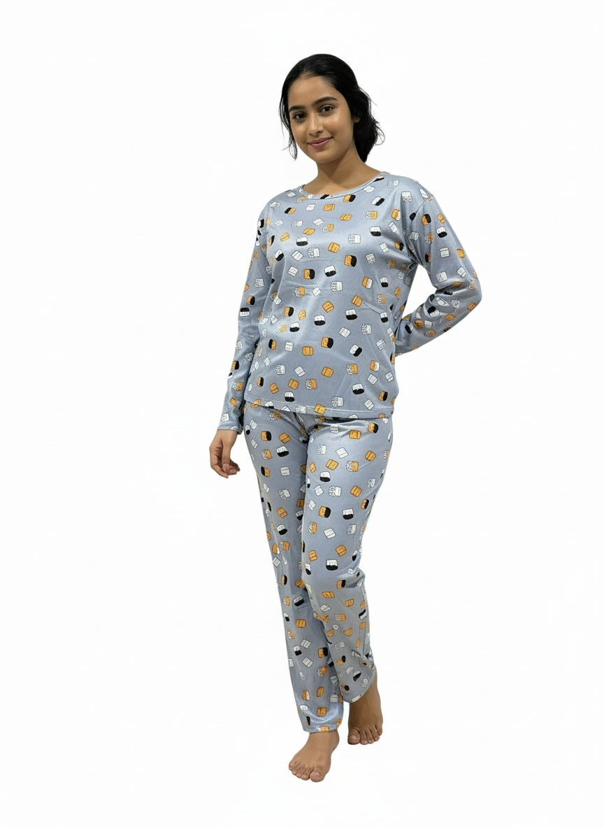 Comfy 2-Piece Print Pajama Set Free Size