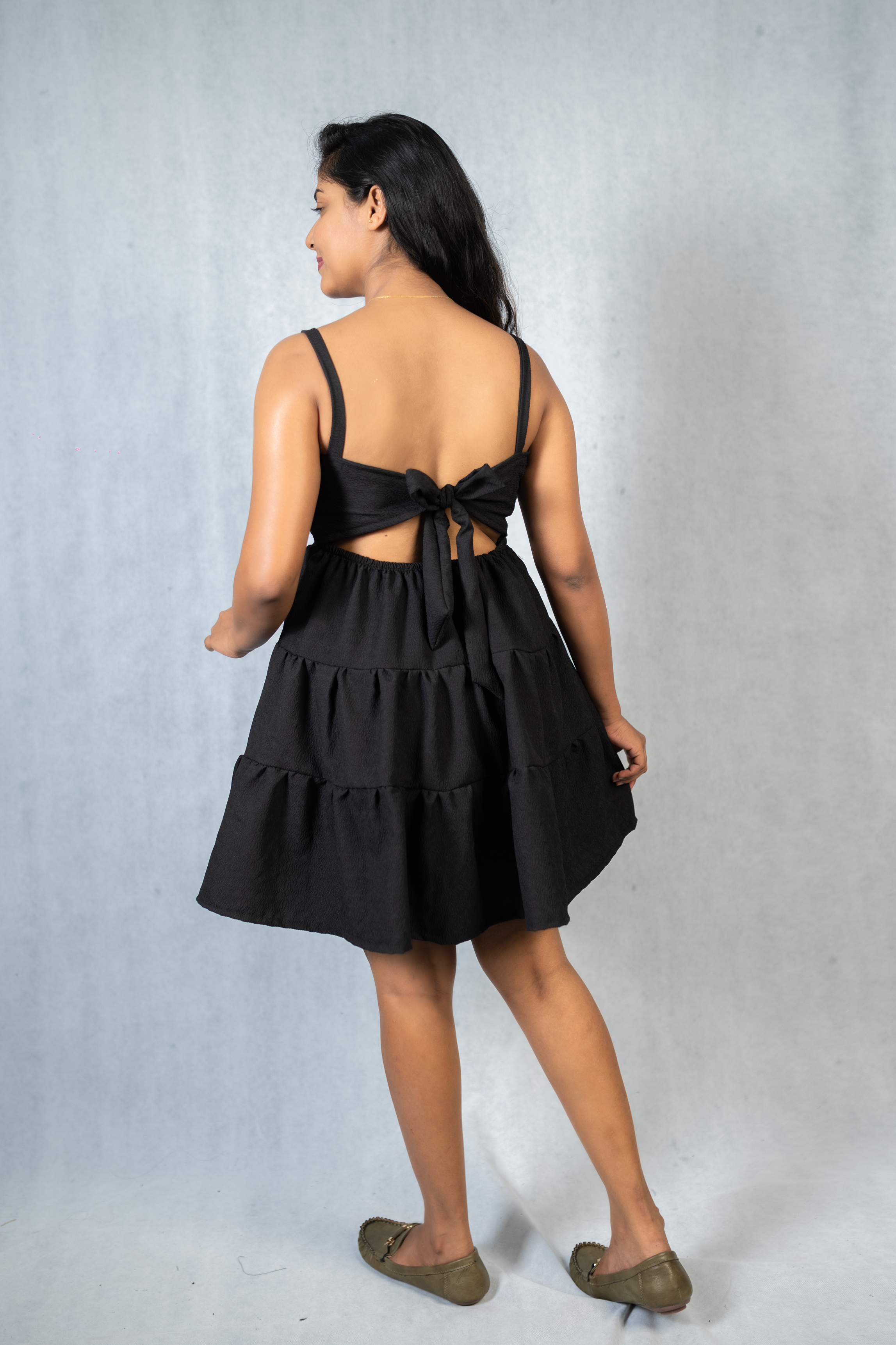 Midnight Flutter Tiered Dress