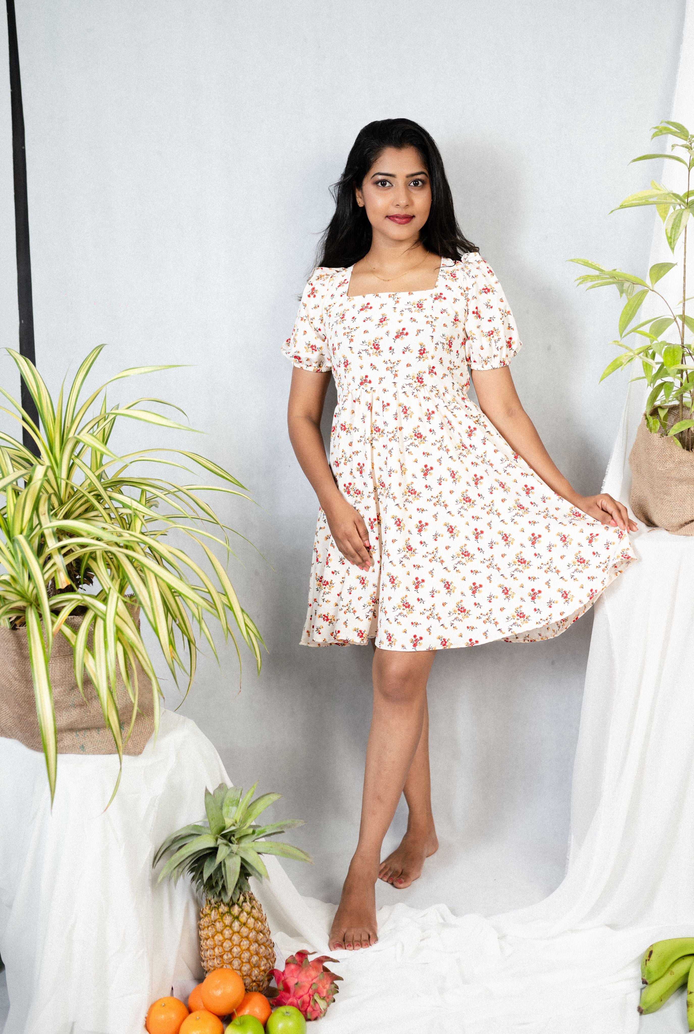 Back Lace-Up Ditsy Floral Dress