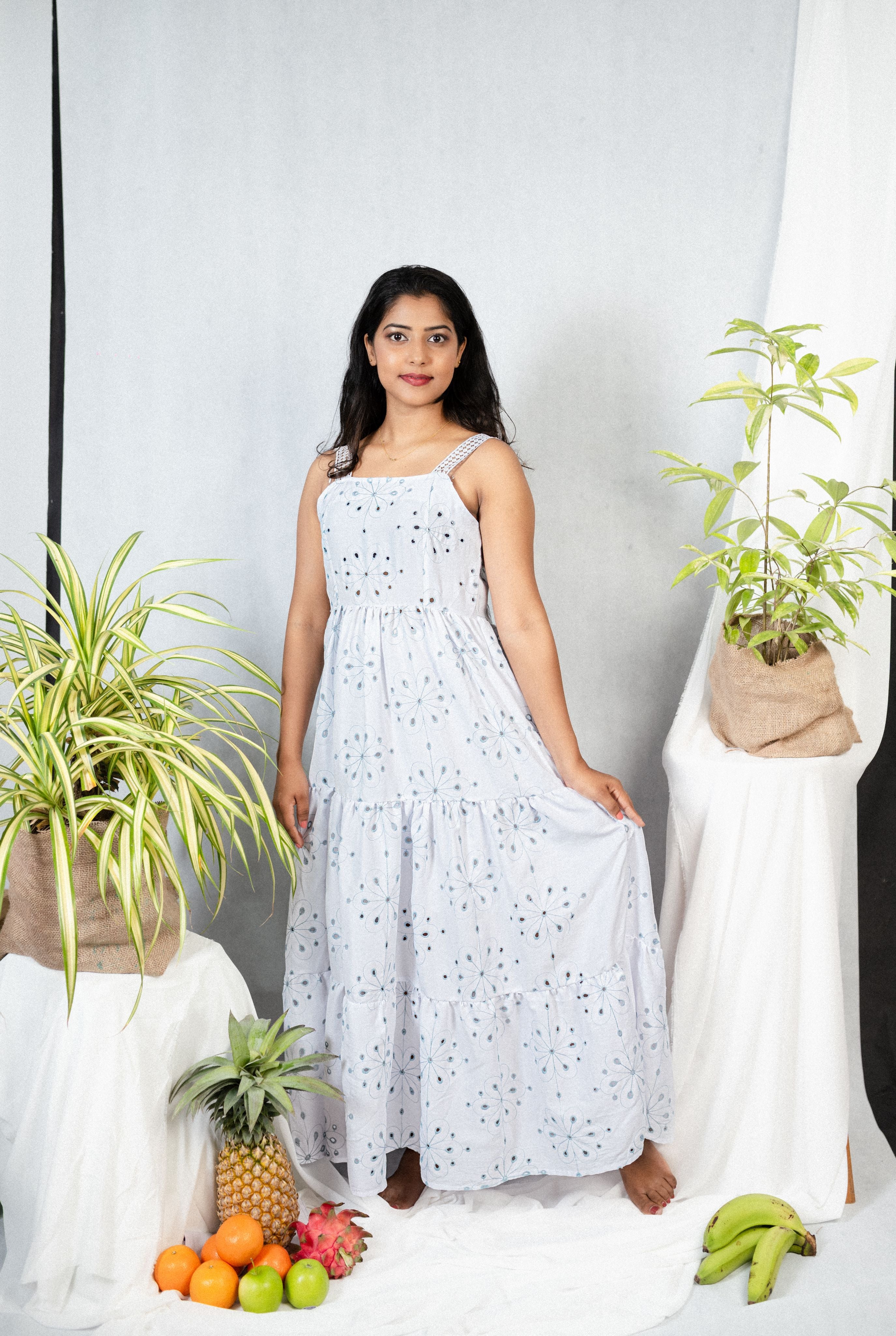 Soft Sky Smocked Midi Dress