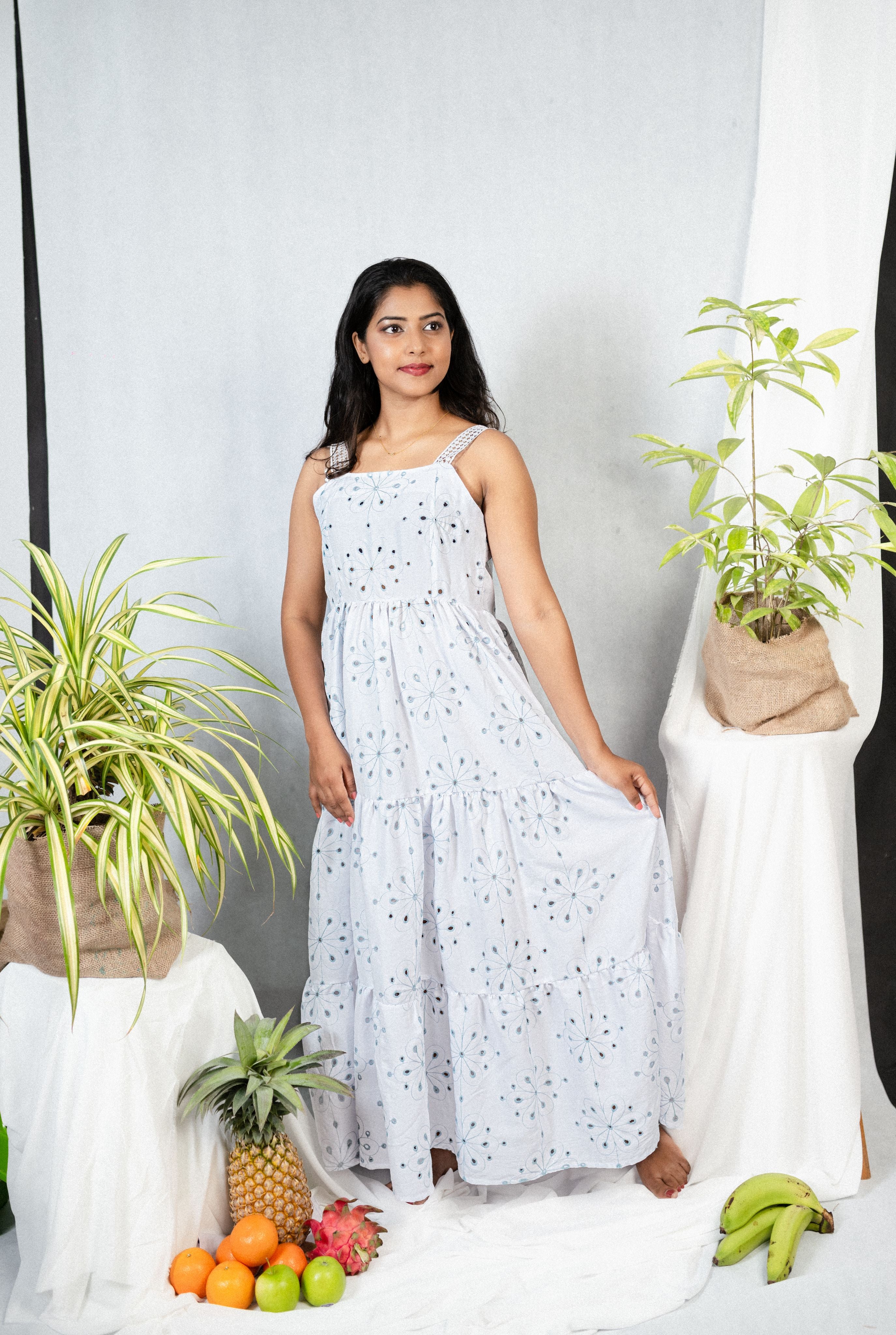 Soft Sky Smocked Midi Dress