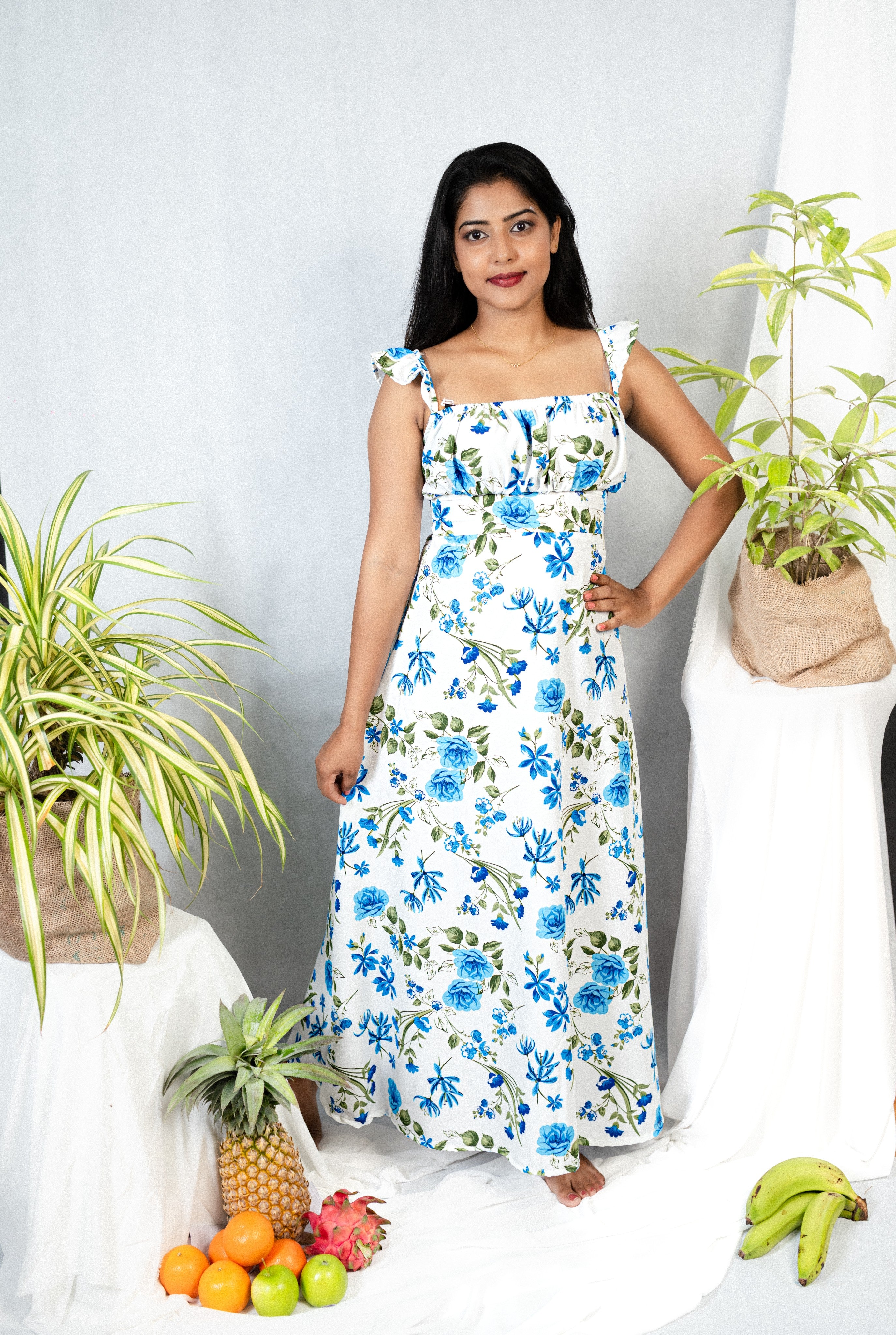 Blue Blossom Summer Maxi Dress